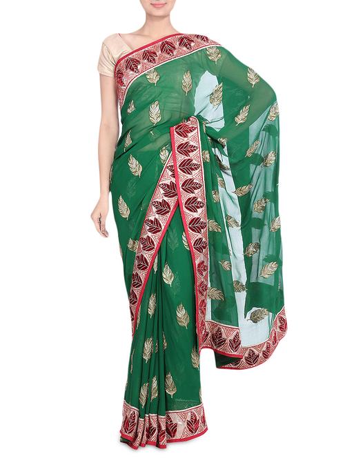 green embellished georgette saree - 9552436 - Very Small Image - 1