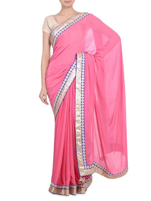 pink chiffon embroidered saree - 9552448 - Very Small Image - 1