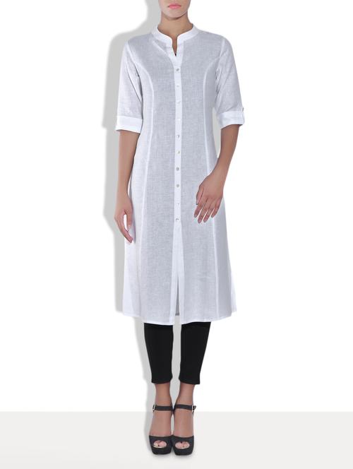 white linen a line kurta - 9553004 - Very Small Image - 1