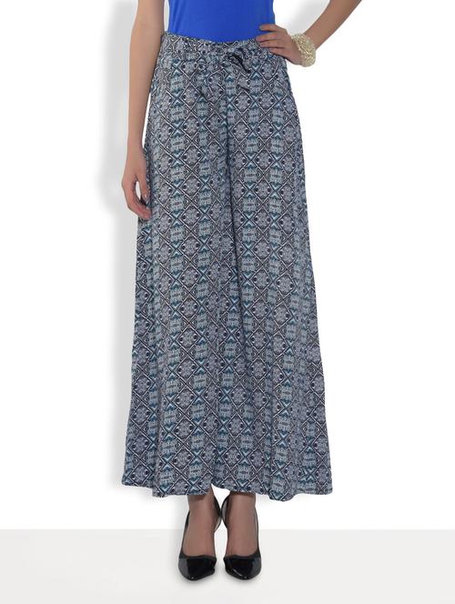 blue polyester printed palazzo - 9553185 - Very Small Image - 1