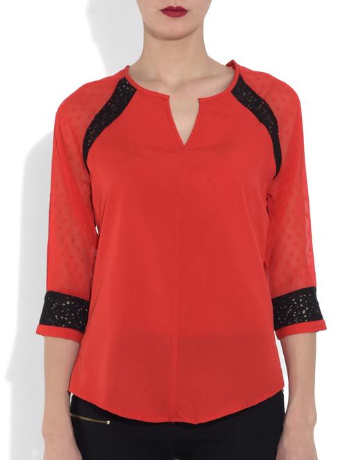 red three quarter sleeved top - 9553210 - Very Small Image - 1