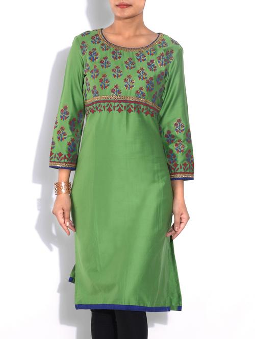 green printed quarter sleeved kurta - 9553537 - Very Small Image - 1