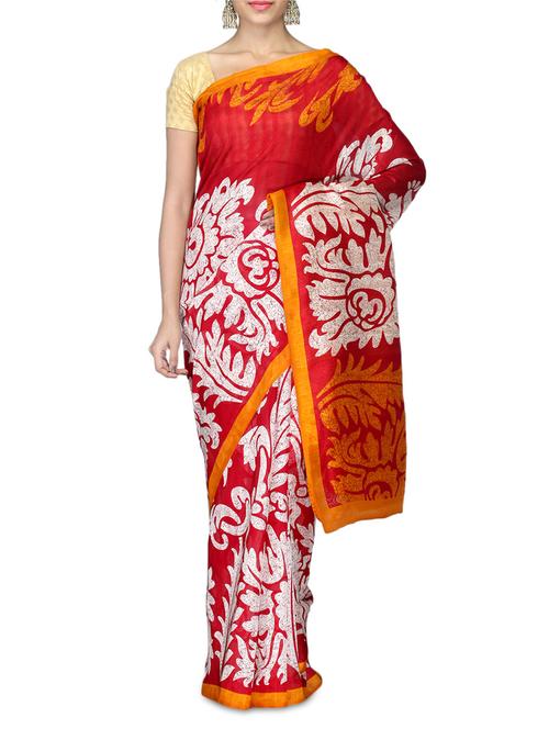 red graphic printed silk saree - 9555959 - Very Small Image - 1