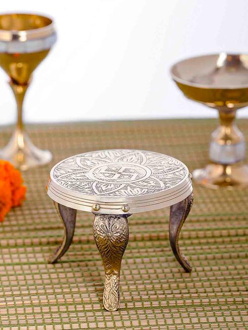 Gold Brass Pooja Chowki - 9556324 - Very Small Image - 1