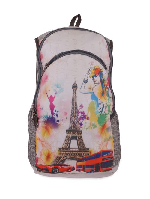 cream eiffel tower printed polyester backpack - 9556466 - Very Small Image - 1