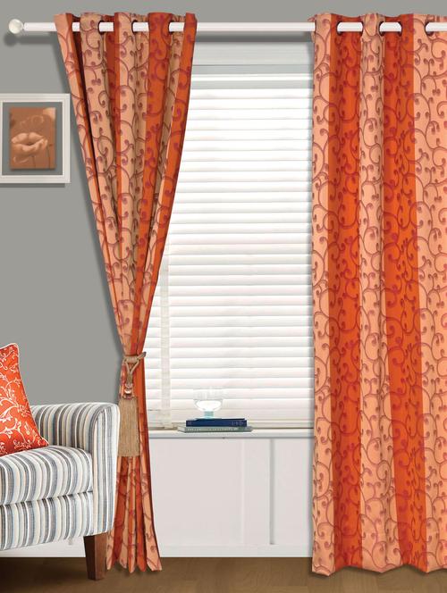peach and orange striped polyester curtain - 955815 - Very Small Image - 1
