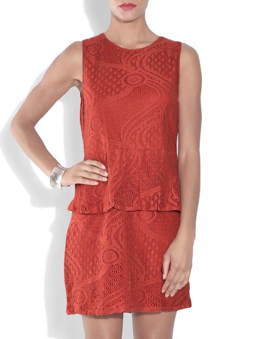 burnt red double layered net dress - 9558792 - Very Small Image - 1