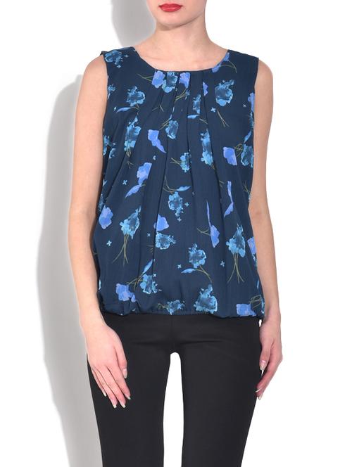 navy blue printed sleeveless top - 9558820 - Very Small Image - 1