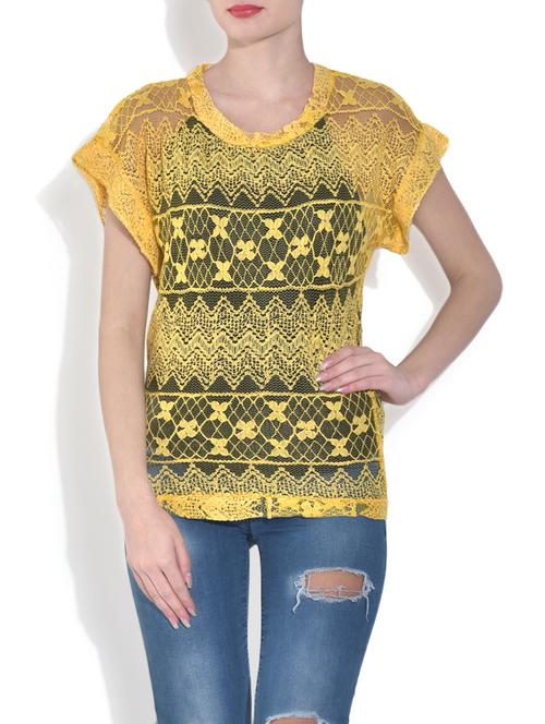 yellow short sleeved lace top - 9558853 - Very Small Image - 1