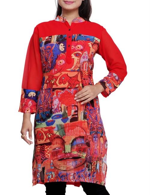 red georgette printed kurta - 9559350 - Very Small Image - 1