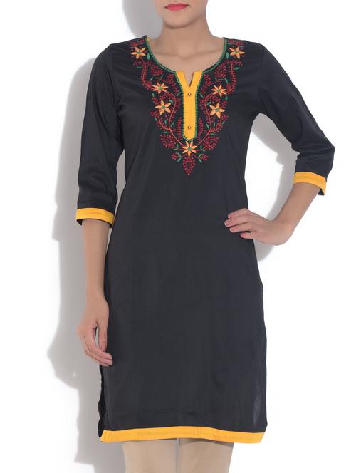 black cotton straight kurta - 9560560 - Very Small Image - 1
