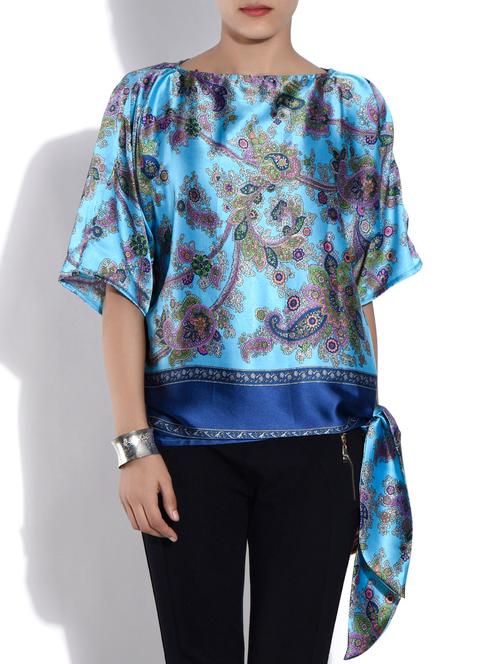 blue printed side tie-up top - 9561253 - Very Small Image - 1