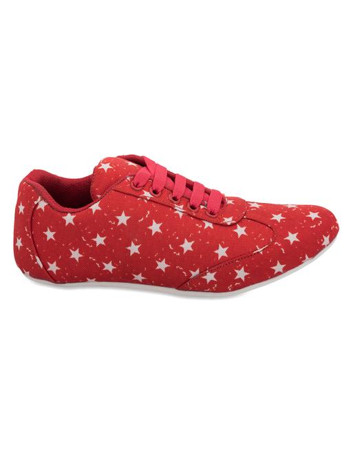 red and white canvas printed sports shoes - 9563570 - Very Small Image - 1