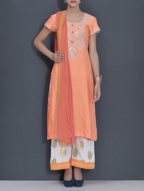 peach embroidered suit set - 9564443 - Very Small Image - 1