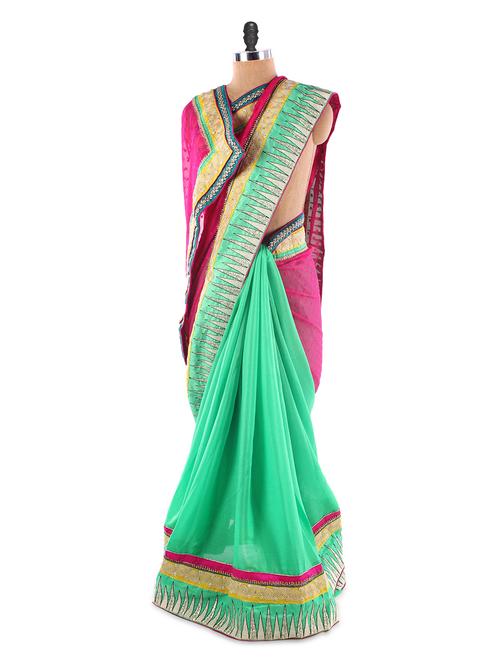 emboidered chevron border two color saree - 956669 - Very Small Image - 1