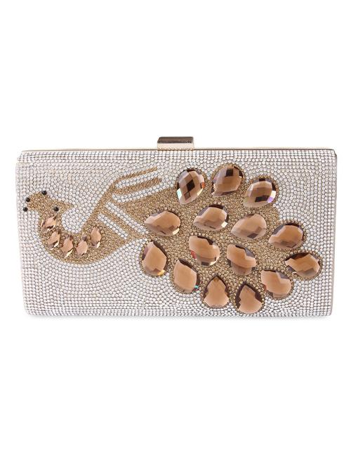 Gold Cotton Embellished Box Clutch - 9566785 - Very Small Image - 1