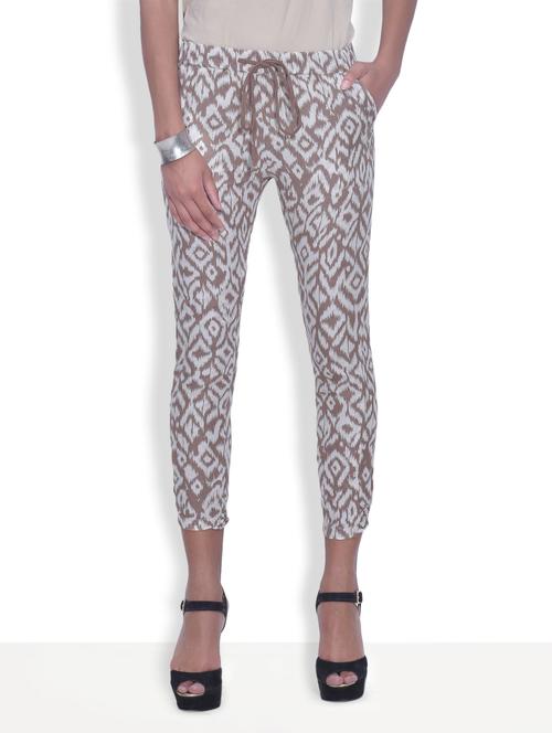 offwhite and brown linen printed pant - 9566840 - Very Small Image - 1