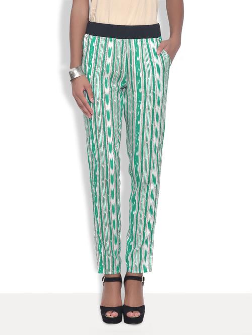 mint green cotton printed pants - 9566854 - Very Small Image - 1
