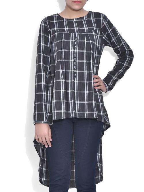 black viscose checkered print A-symmetric tunic - 9566858 - Very Small Image - 1