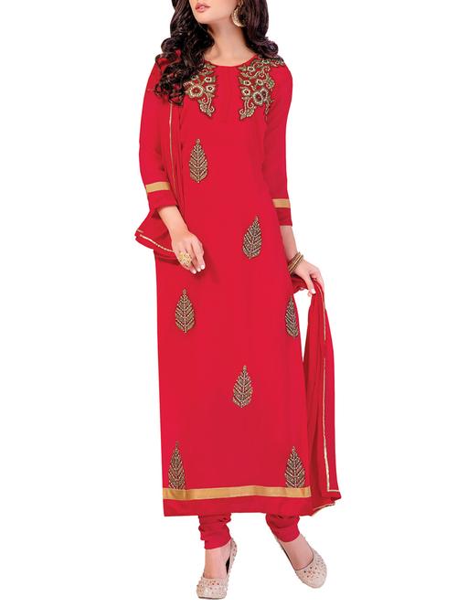 forever red color designer dress material - 9567289 - Very Small Image - 1