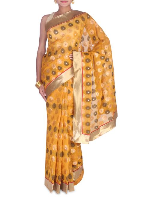 yellow supernet doriya embellished sari - 9567443 - Very Small Image - 1