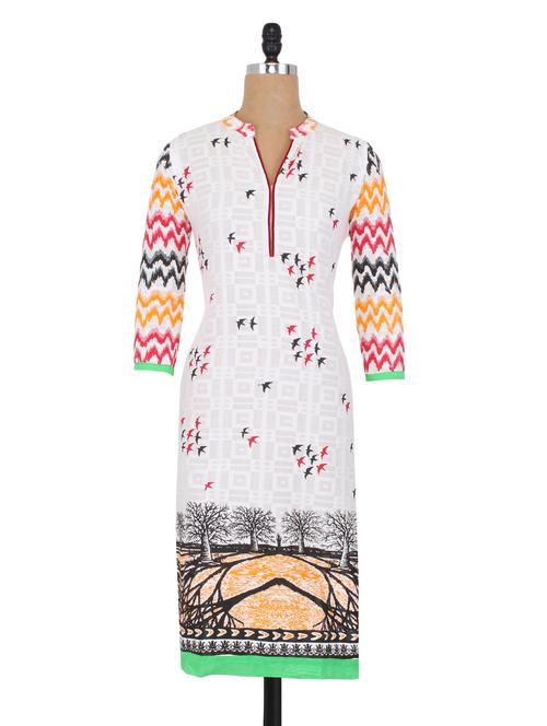 mandarin collar printed cotton kurta - 9567606 - Very Small Image - 1