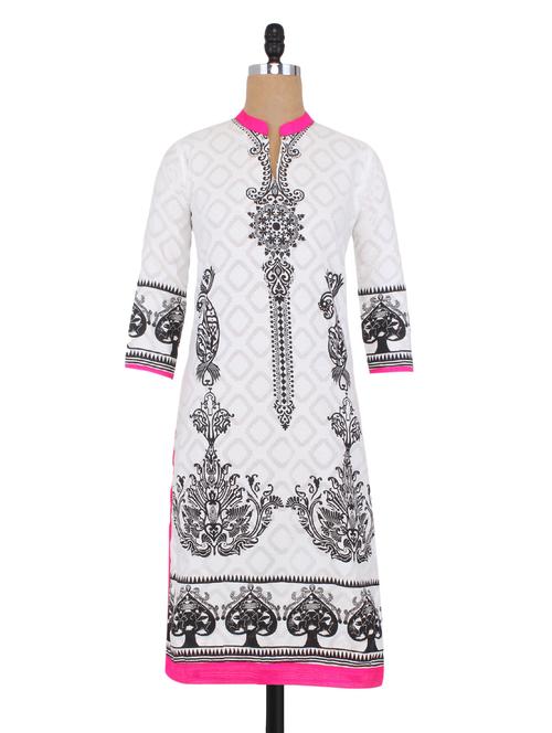 white printed cotton kurta - 9567611 - Very Small Image - 1