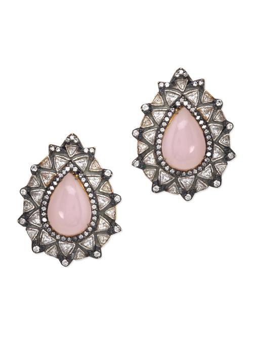 rose quartz and zircon embellished teardrop earrings - 9568336 - Very Small Image - 1
