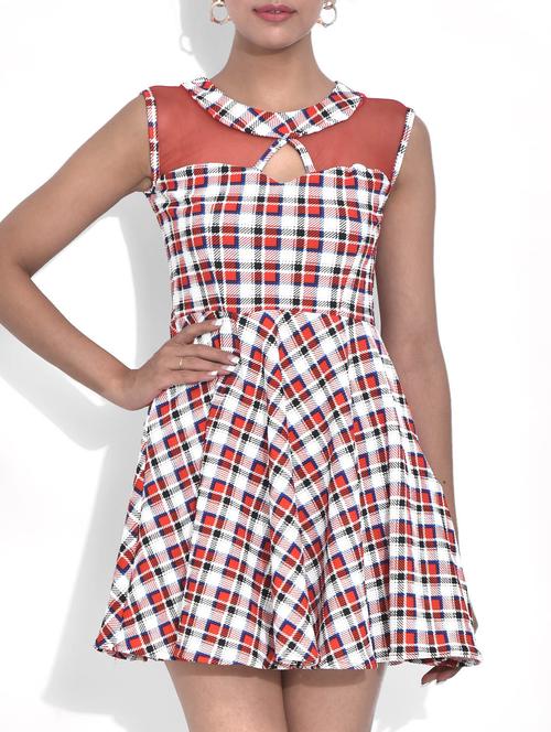 white checkered poly net sleeveless dress - 9568681 - Very Small Image - 1