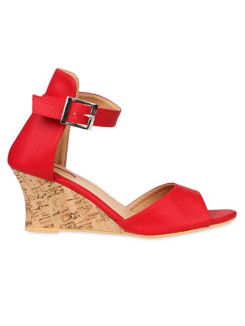 red faux leather open toed wedges - 9568763 - Very Small Image - 1