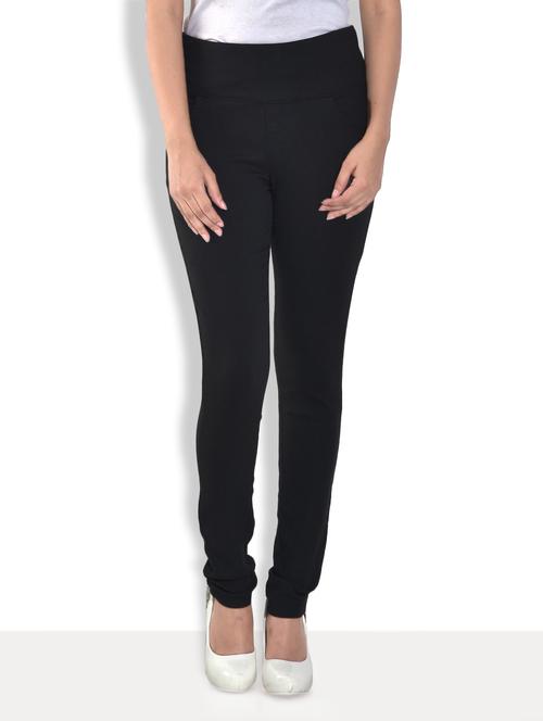 solid black cotton lycra jeggings - 9569720 - Very Small Image - 1