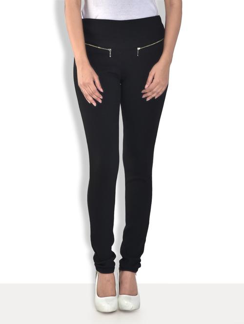solid black cotton lycra jeggings - 9569726 - Very Small Image - 1