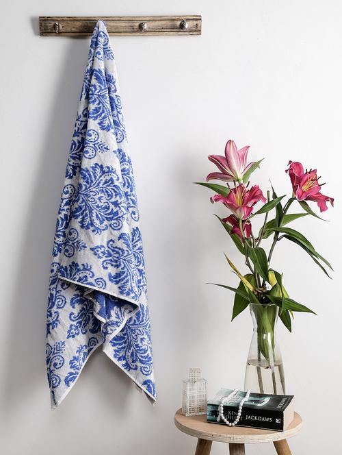 blue and white cotton viscose bath towel (set of 3) - 9569991 - Very Small Image - 1
