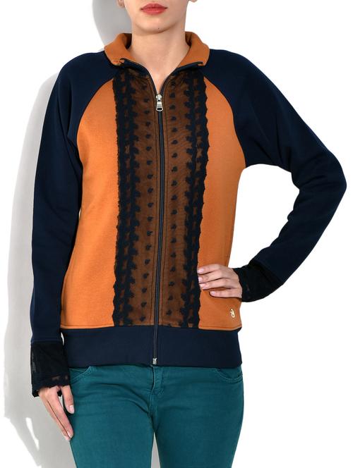 blue front open full sleeve mix n match fleece sweatshirt - 9570004 - Very Small Image - 1