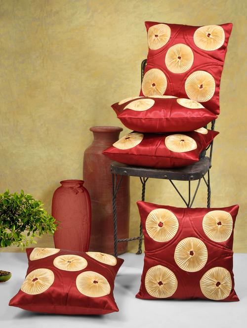 maroon poly cotton cushion covers (set of 5) - 9570729 - Very Small Image - 1