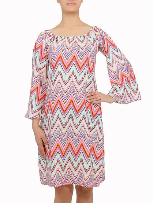 multicolored chevron printed off-shoulder dress - 9570773 - Very Small Image - 1