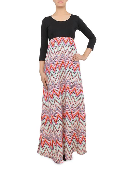 multicolored chevron printed empire maxi dress - 9570774 - Very Small Image - 1