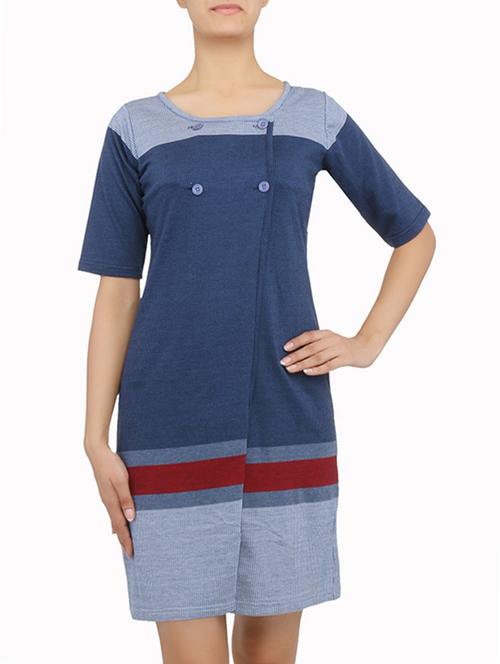 navy blue cotton knit wrap-around dress - 9570780 - Very Small Image - 1