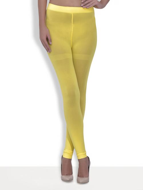 yellow lycra plain leggings - 9570889 - Very Small Image - 1
