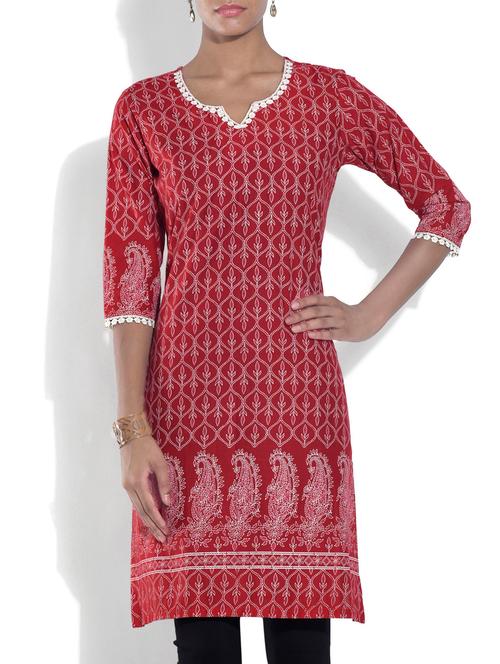 red and white cotton printed kurti - 9574234 - Very Small Image - 1