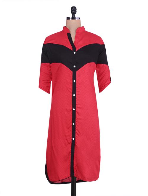 red and black printed rayon kurti - 9576387 - Very Small Image - 1