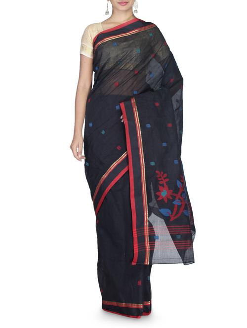 black handwoven bengal cotton saree - 9577195 - Very Small Image - 1