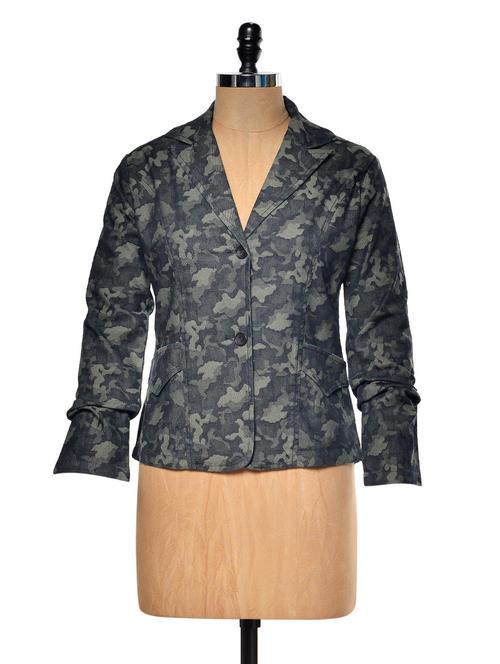 Grey Printed Denim Lycra Jacket - 958086 - Very Small Image - 1