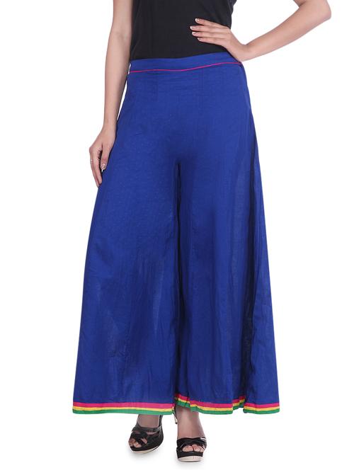solid dark blue cotton palazzos - 9582188 - Very Small Image - 1