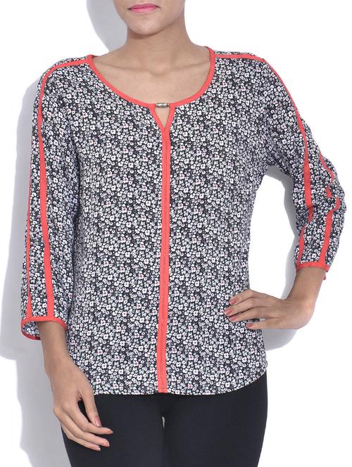 monochrome printed quarter sleeved viscose tunic - 9582952 - Very Small Image - 1