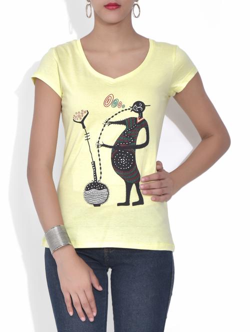 lemon yellow printed cotton casual top - 9583147 - Very Small Image - 1
