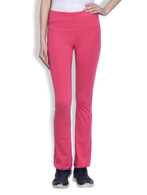 solid pink cotton spandex track pants - 9583701 - Very Small Image - 1