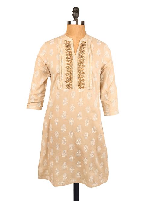 beige cotton straight kurta - 958374 - Very Small Image - 1