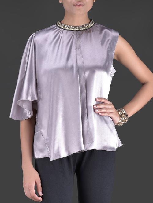 Lavender Embellished Georgette Top - 9585523 - Very Small Image - 1