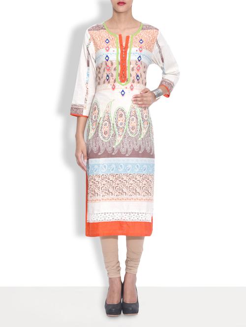 Red Khadi Printed Three Quarter Sleeved Kurta - 9586330 - Very Small Image - 1
